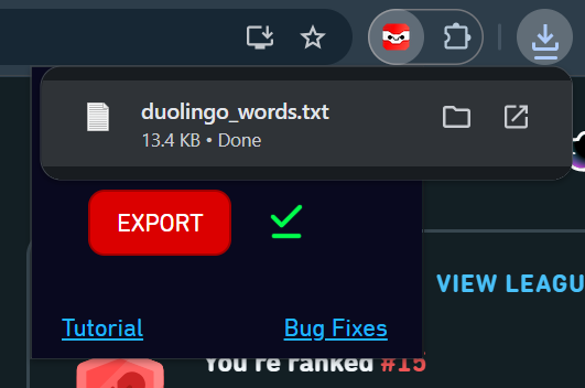 .txt downloaded file of duolingo words list