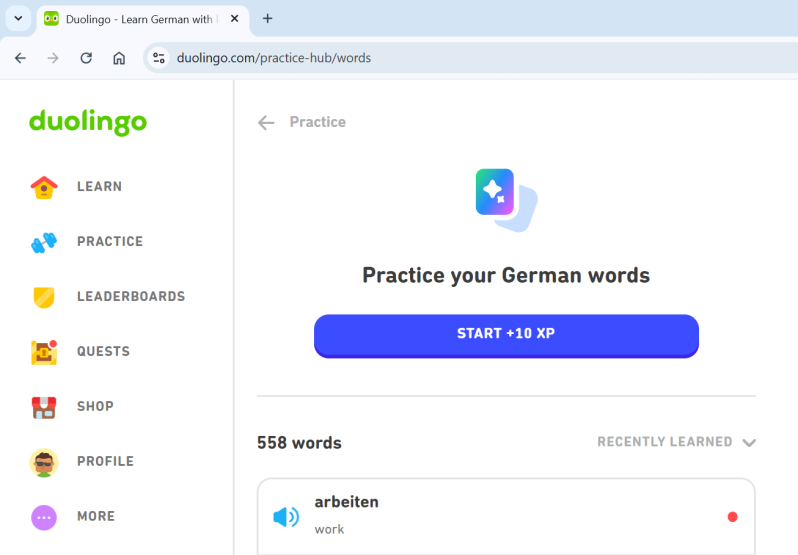 Duolingo Words tab